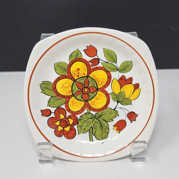 1970s Mismatched Trinket Dish Royal Worcester Palissy Floral Orange Green Boho - Picture 7 of 7